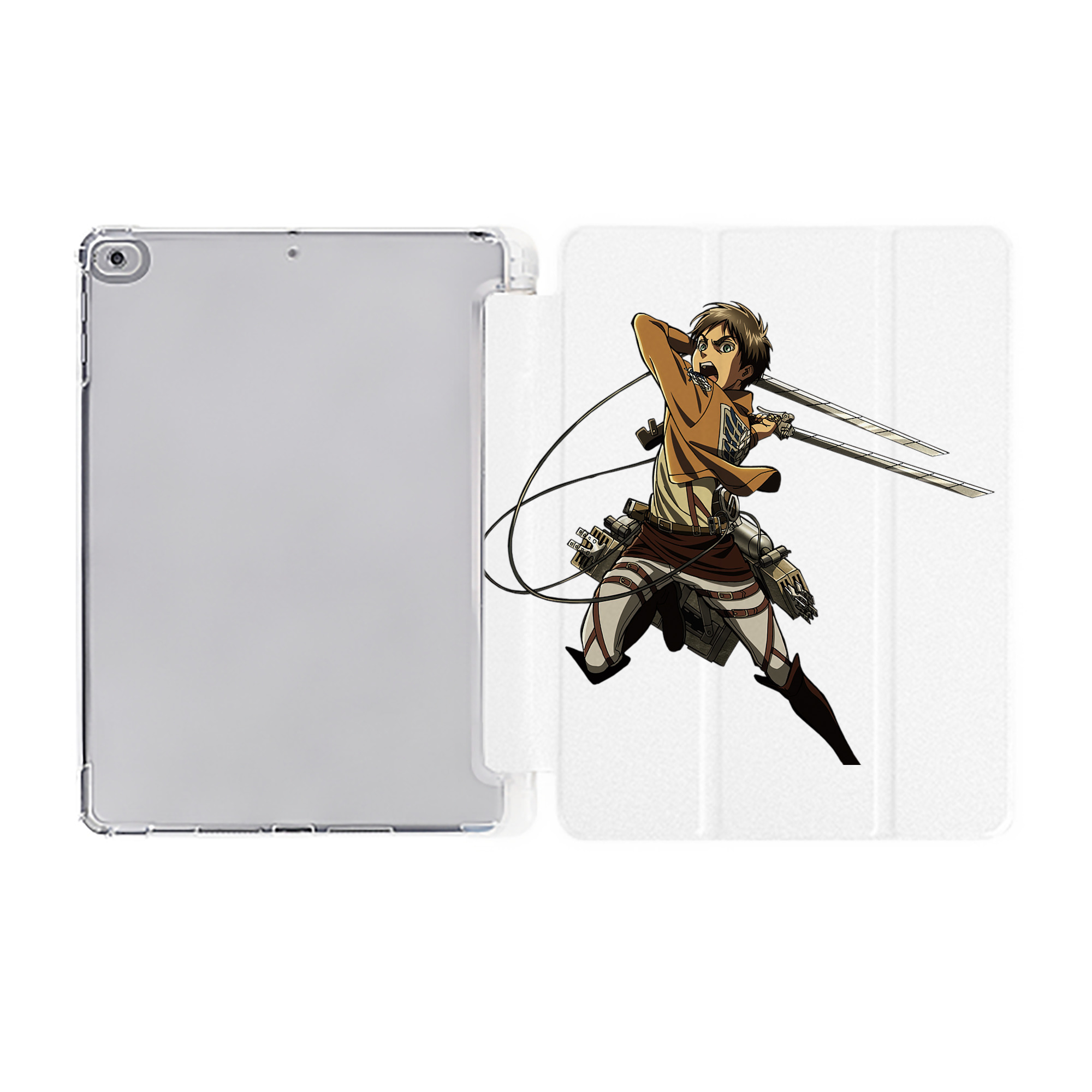 （画像用） 進撃の巨人 エレン･イェーガー Attack on Titan Eren Jäger IPad ケース ペン収納付き 三つ折りスタンド PUレザー×シリコン 対応機種9.5/10.5/10.9インチ